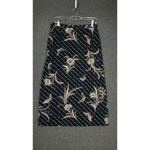 Emma James Liz Claiborne Skirt Women's 12 Black Floral A-Line Midi Polyester